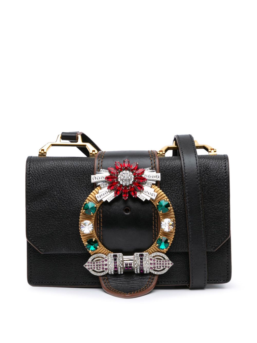 Miu Miu Pre-Owned Madras 山羊皮柔软小牛皮晶饰斜挎包（2010-2024年典藏款） - 黑色