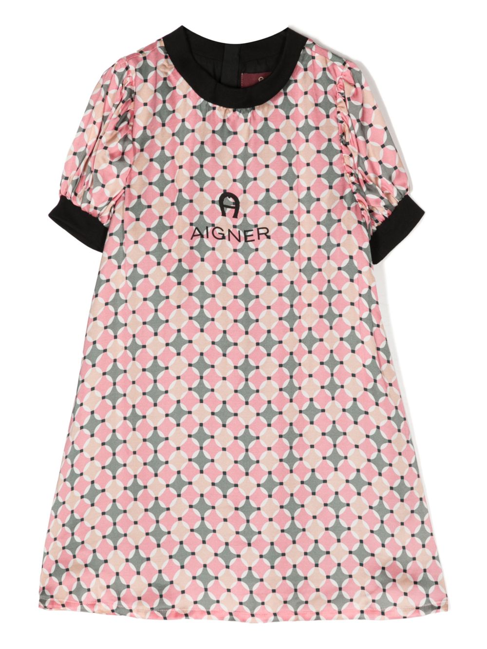 Aigner Kids logo印花短袖连衣裙 - 粉色