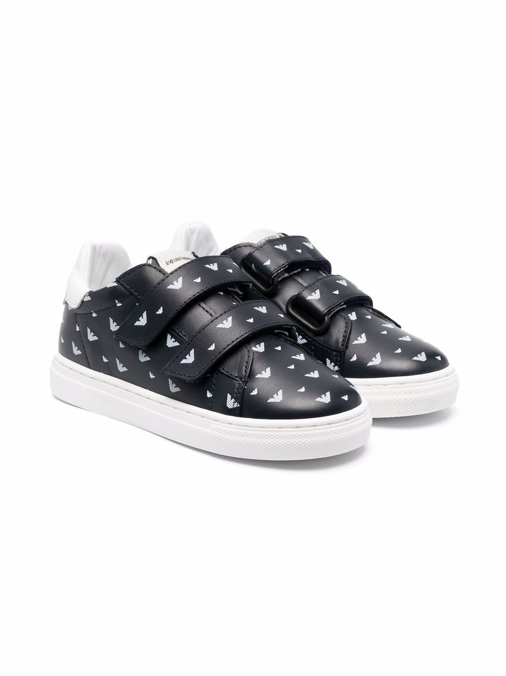 Emporio Armani Kids logo印花魔术贴运动鞋 - 蓝色