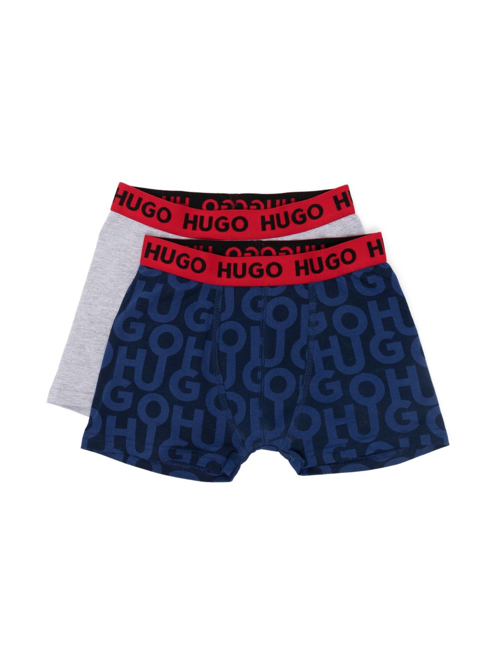 HUGO KIDS logo印花四角裤（两件装) - 灰色