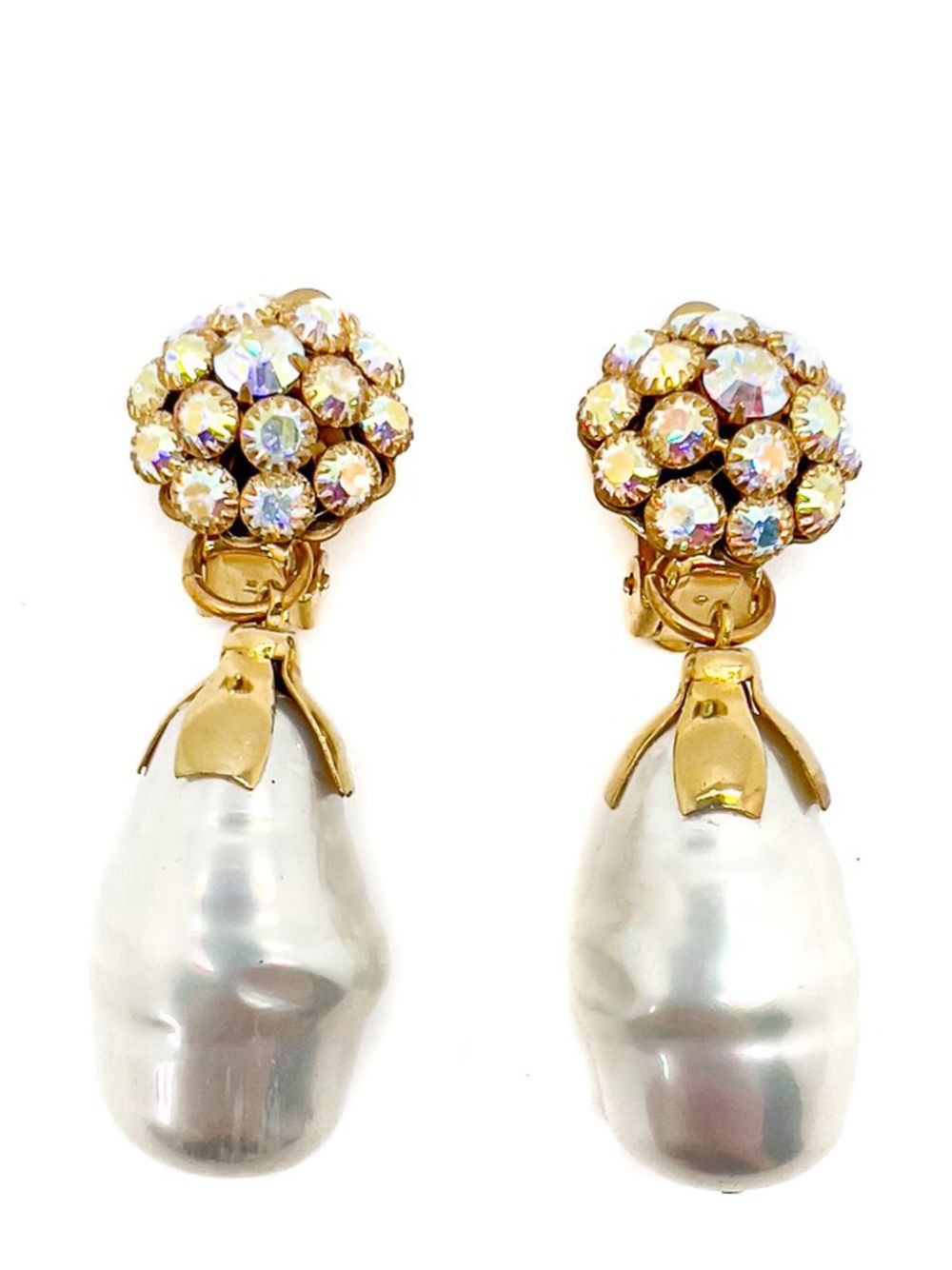 Jennifer Gibson Jewellery Vintage Aurora Borealis Baroque Pearl Drop Earrings1960s - 白色