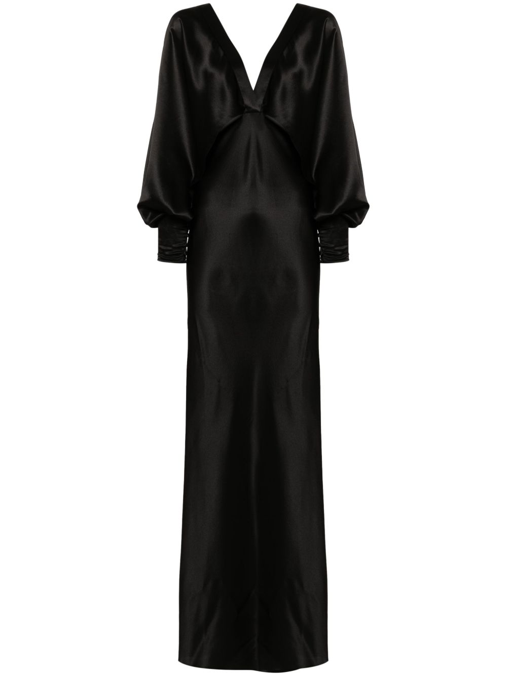 Saint Laurent 丝缎超长连衣裙 - 黑色