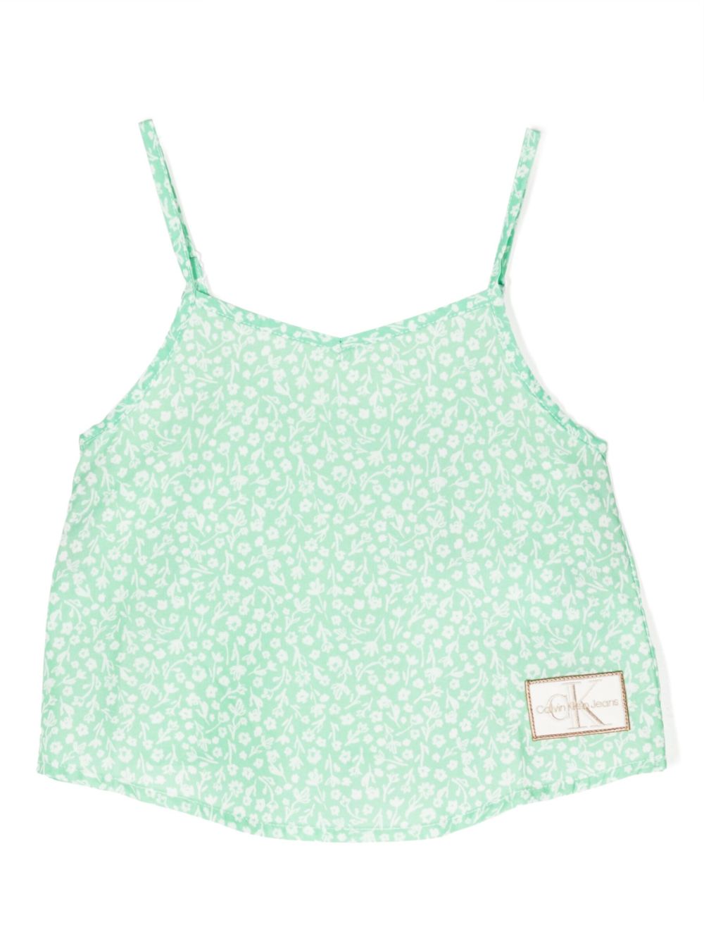 Calvin Klein Kids 花卉印花坦克背心 - 绿色