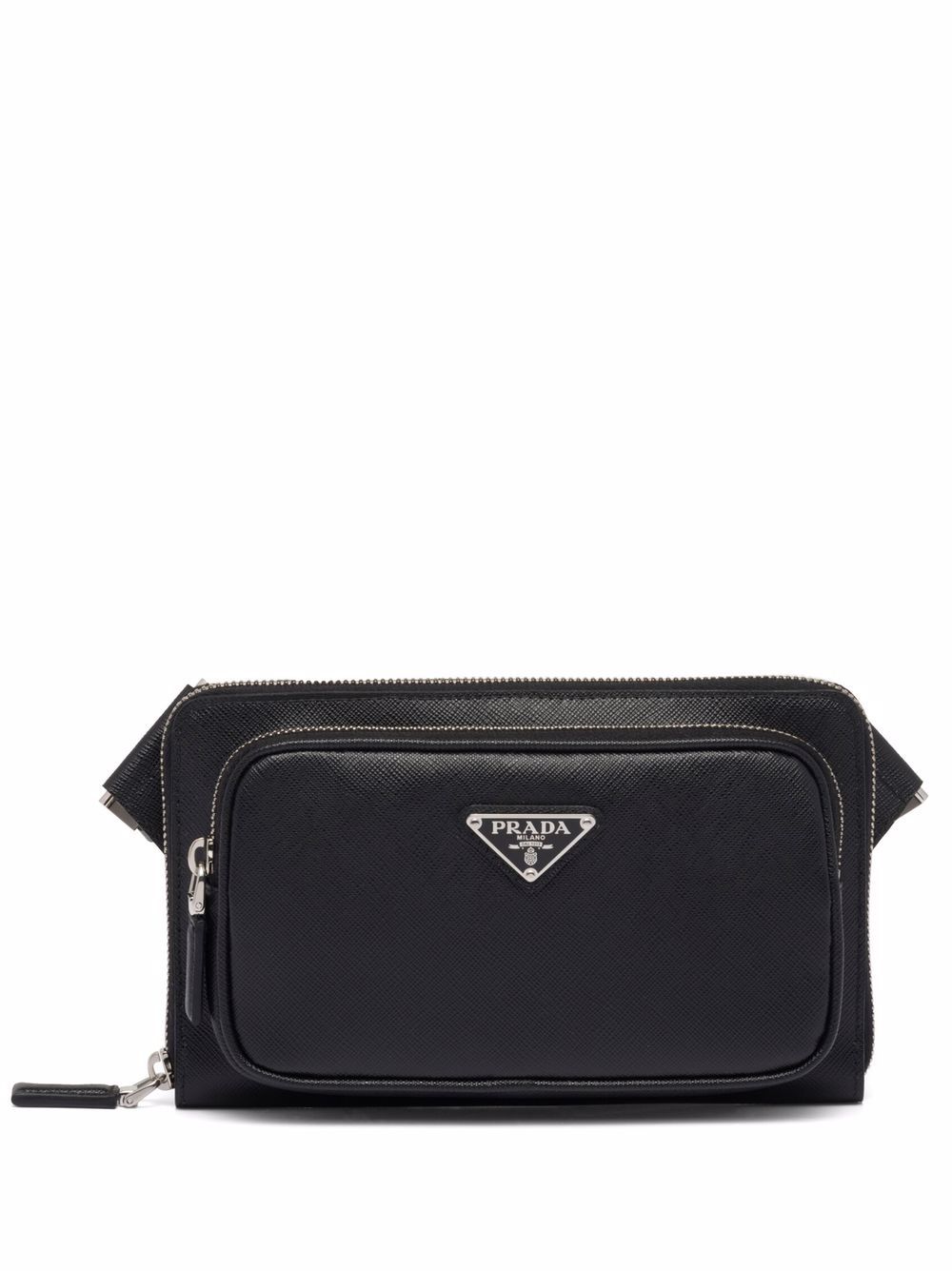 Prada 普拉达 logo标牌拉链斜挎包 - 黑色