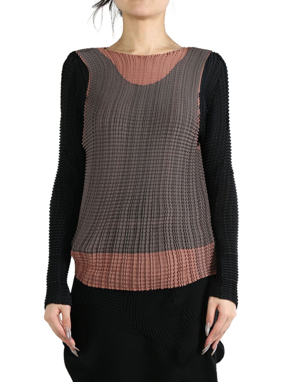 Issey Miyake layered pleated blouse - 黑色