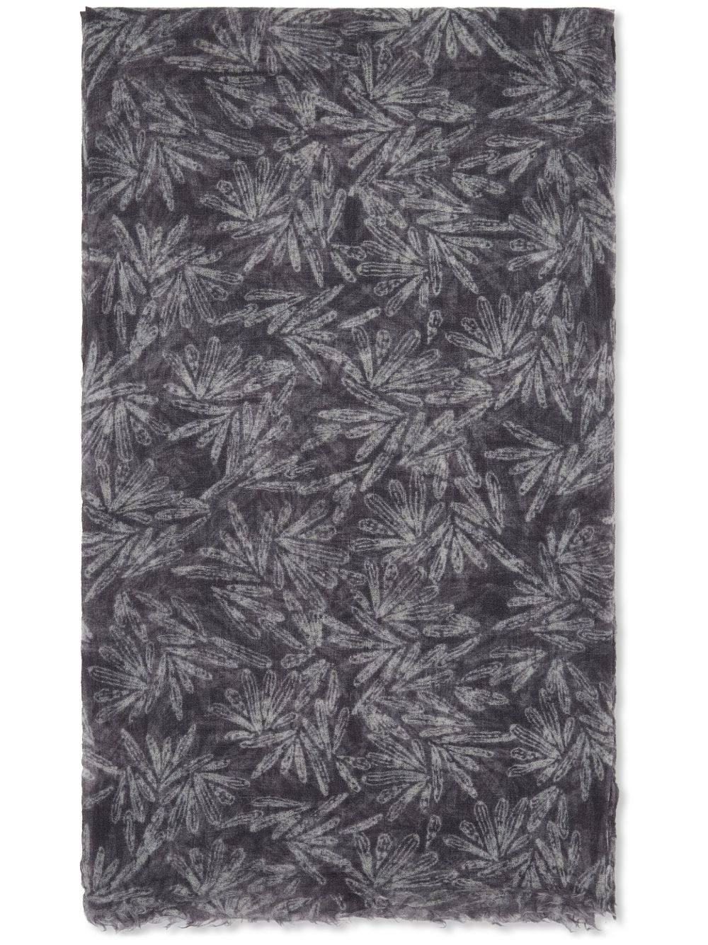 Brunello Cucinelli 树叶印花羊绒围巾 - 灰色