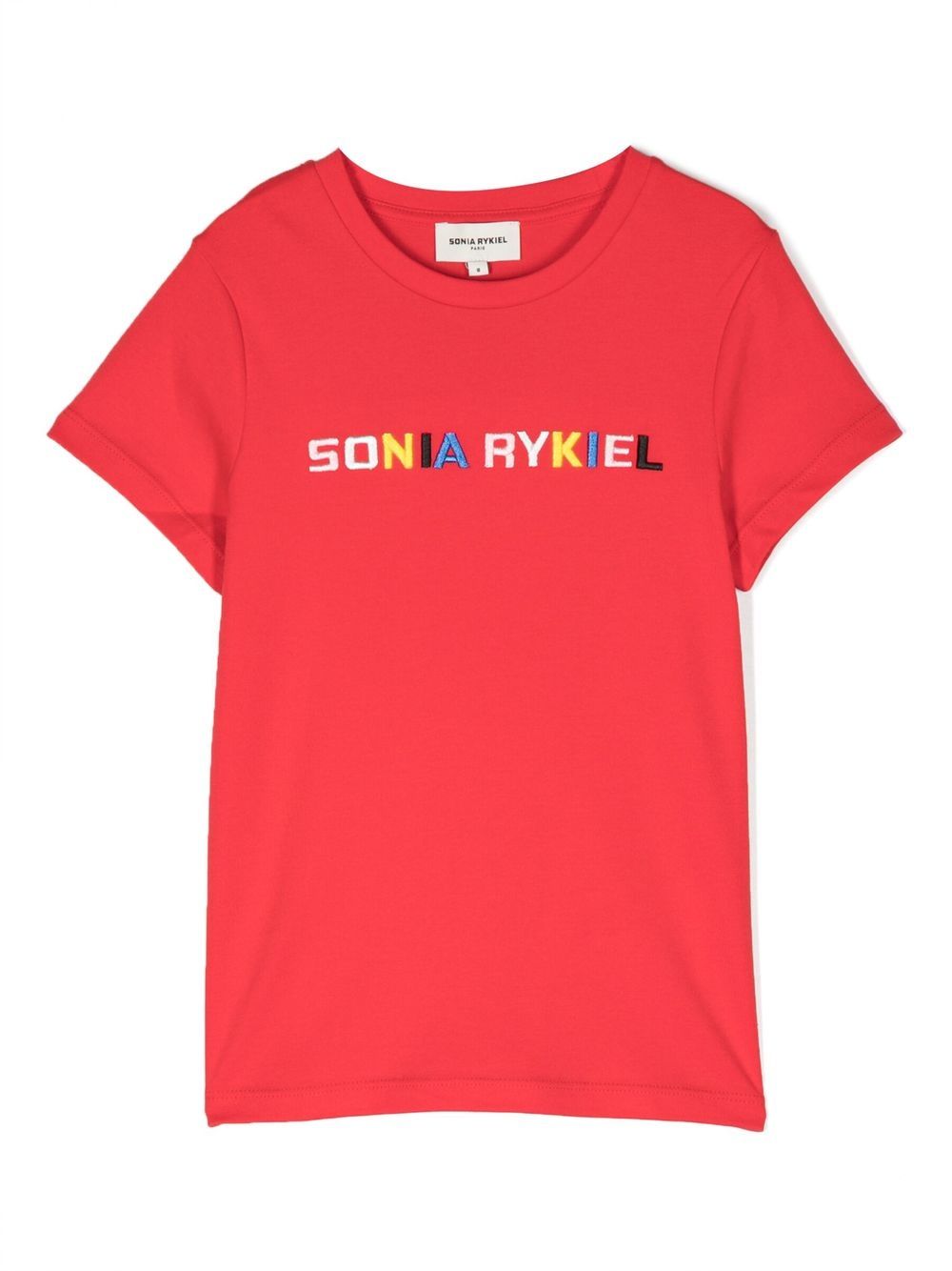 SONIA RYKIEL ENFANT logo印花镂空T恤 - 红色