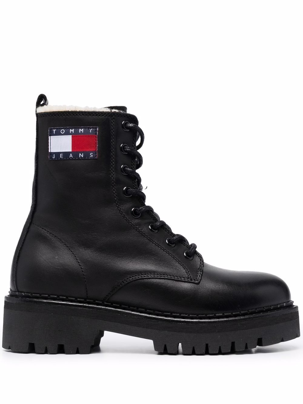 Tommy Jeans logo旗帜图案系带短靴 - 黑色