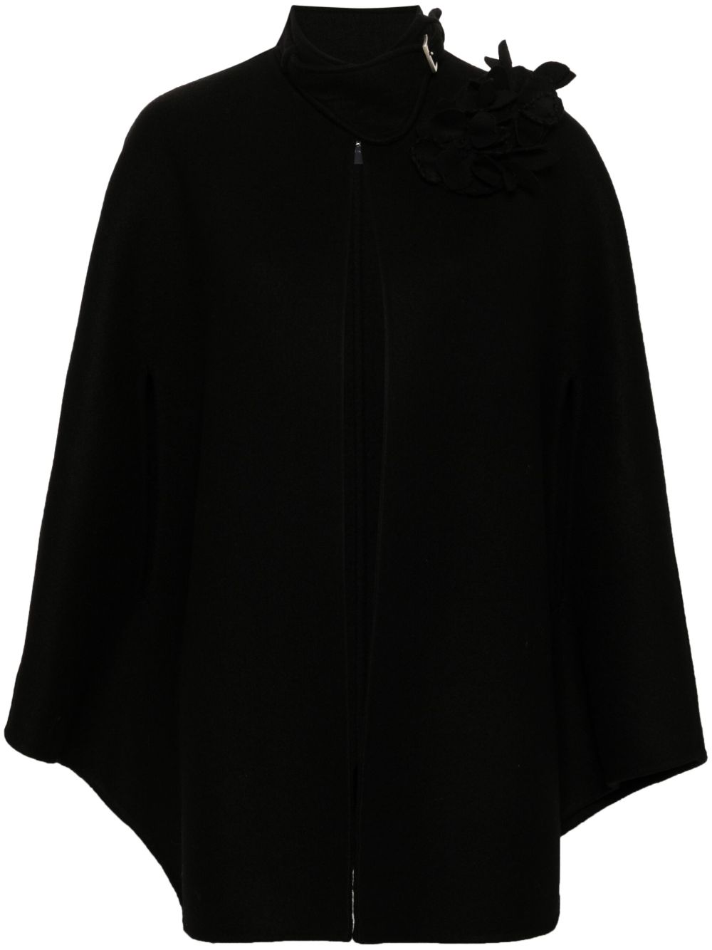 Ermanno Scervino 花卉贴花斗篷 - 黑色