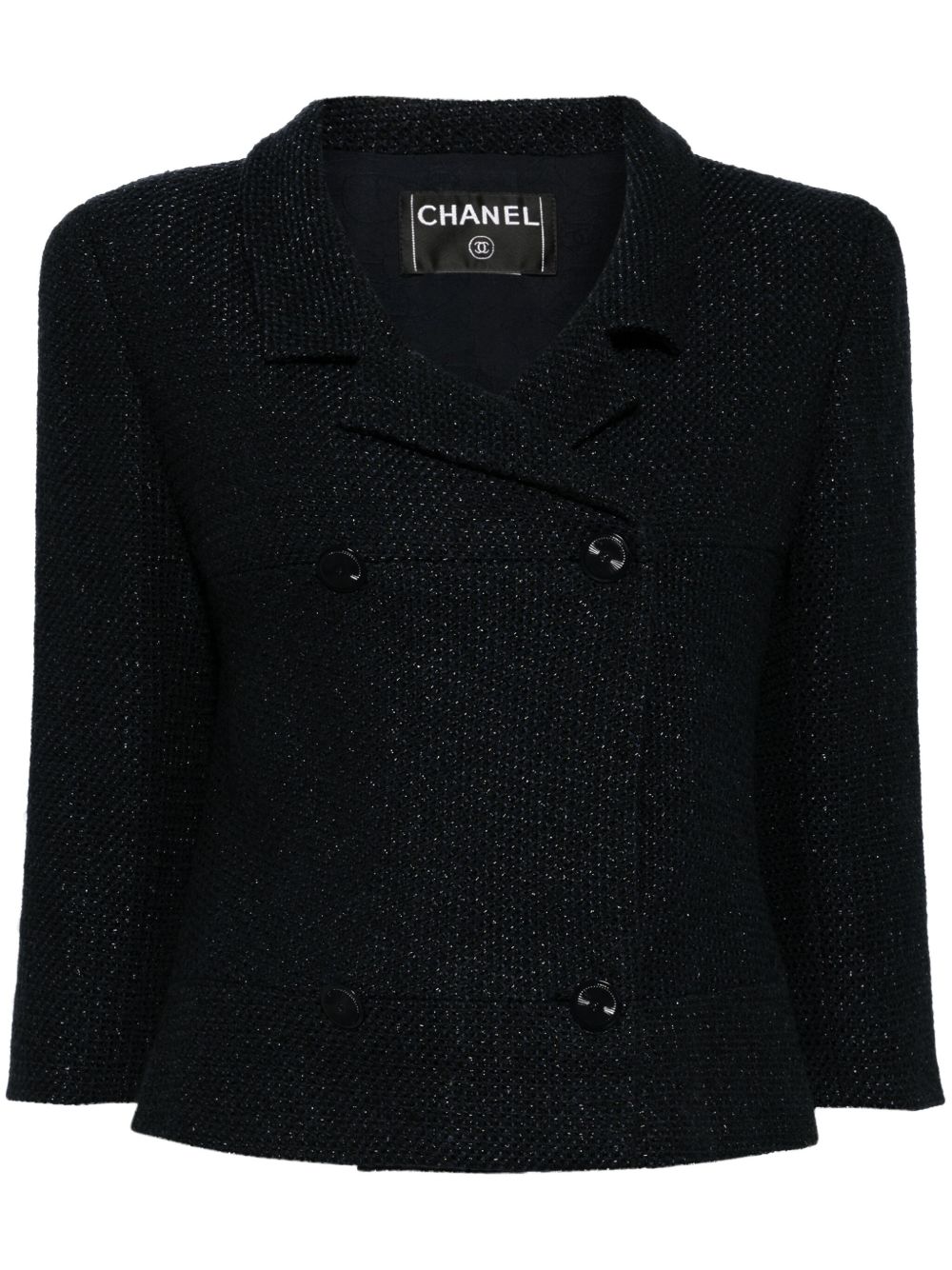 CHANEL Pre-Owned 双排扣粗花呢夹克（2001年典藏款） - 蓝色
