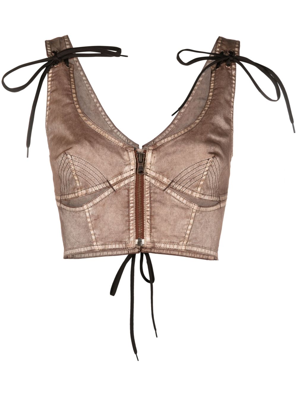 Jean Paul Gaultier 系带牛仔紧身胸衣式上衣 - 褐色