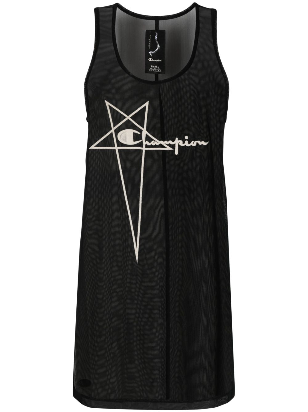 Rick Owens X Champion logo刺绣半透明无袖连衣裙 - 黑色
