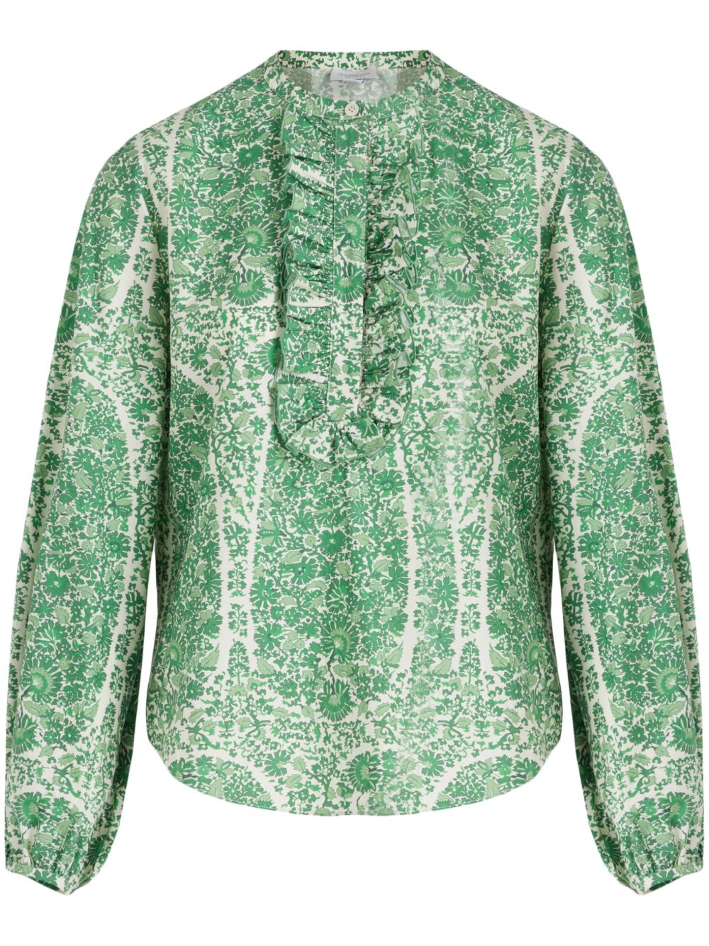 Giambattista Valli Côte d'Azur 荷叶边饰棉罩衫 - 绿色