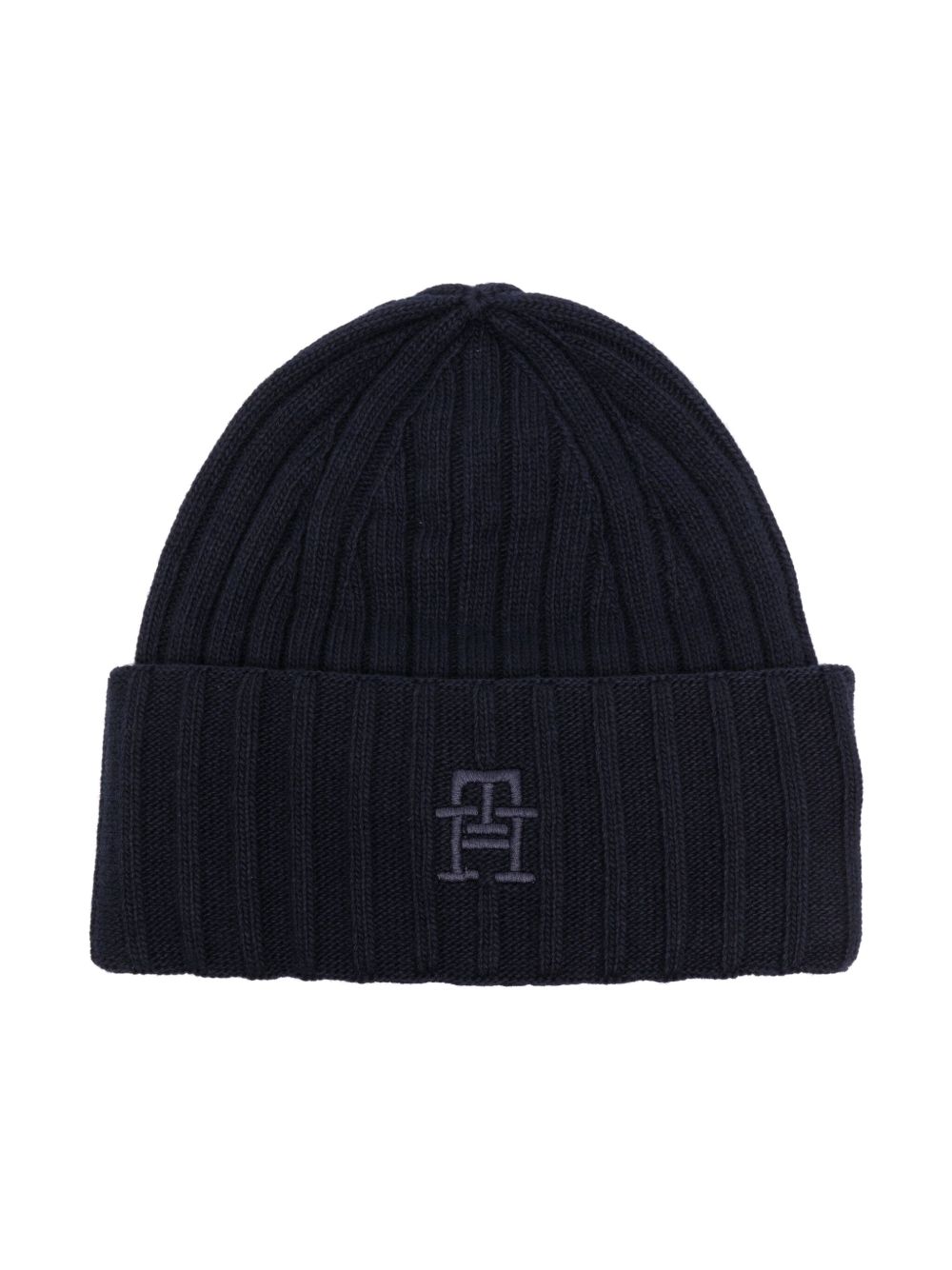 Tommy Hilfiger Iconic logo刺绣罗纹针织套头帽 - 蓝色