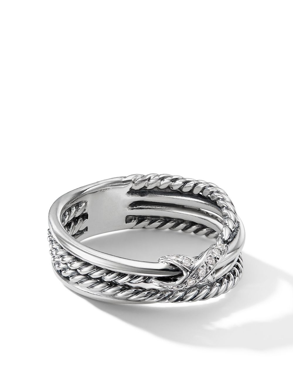 David Yurman 纯银 X Crossover 钻石指环戒指 - 银色