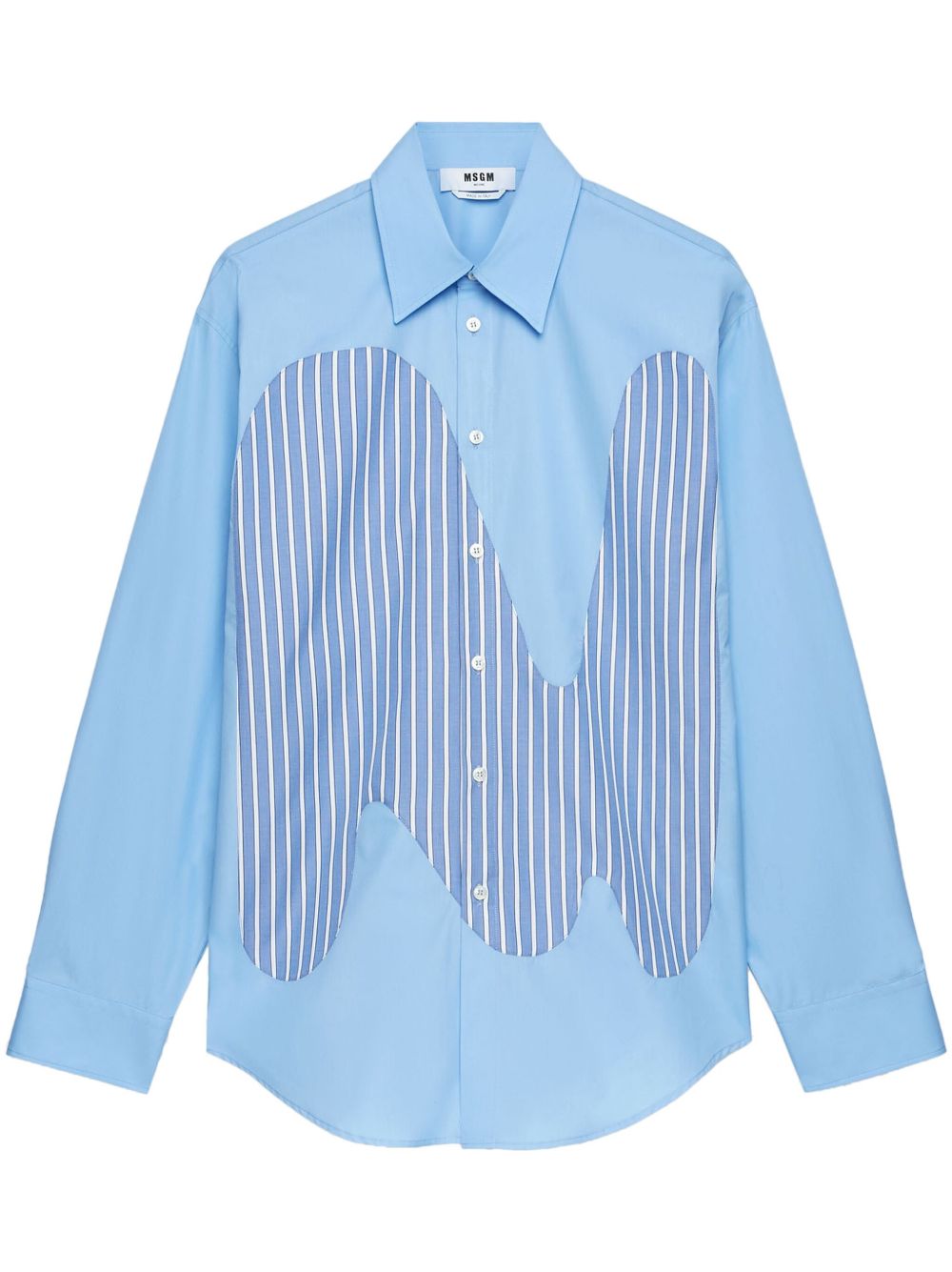 MSGM 条纹拼接搭扣衬衫 - 蓝色