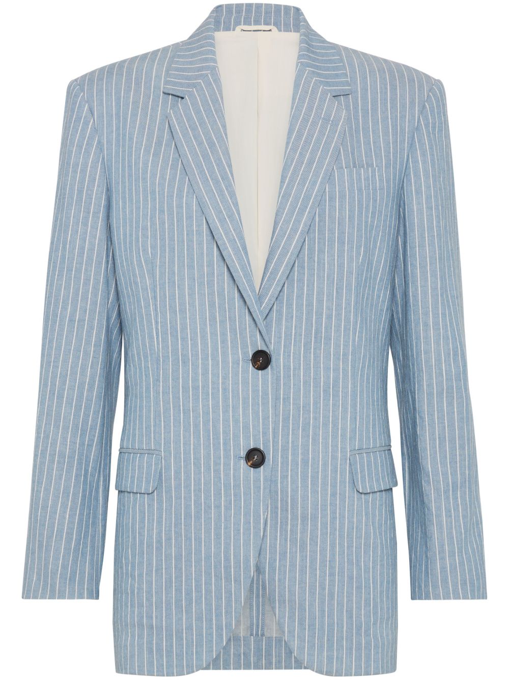 Brunello Cucinelli Monili 珠饰细节斜纹布西装夹克 - 蓝色