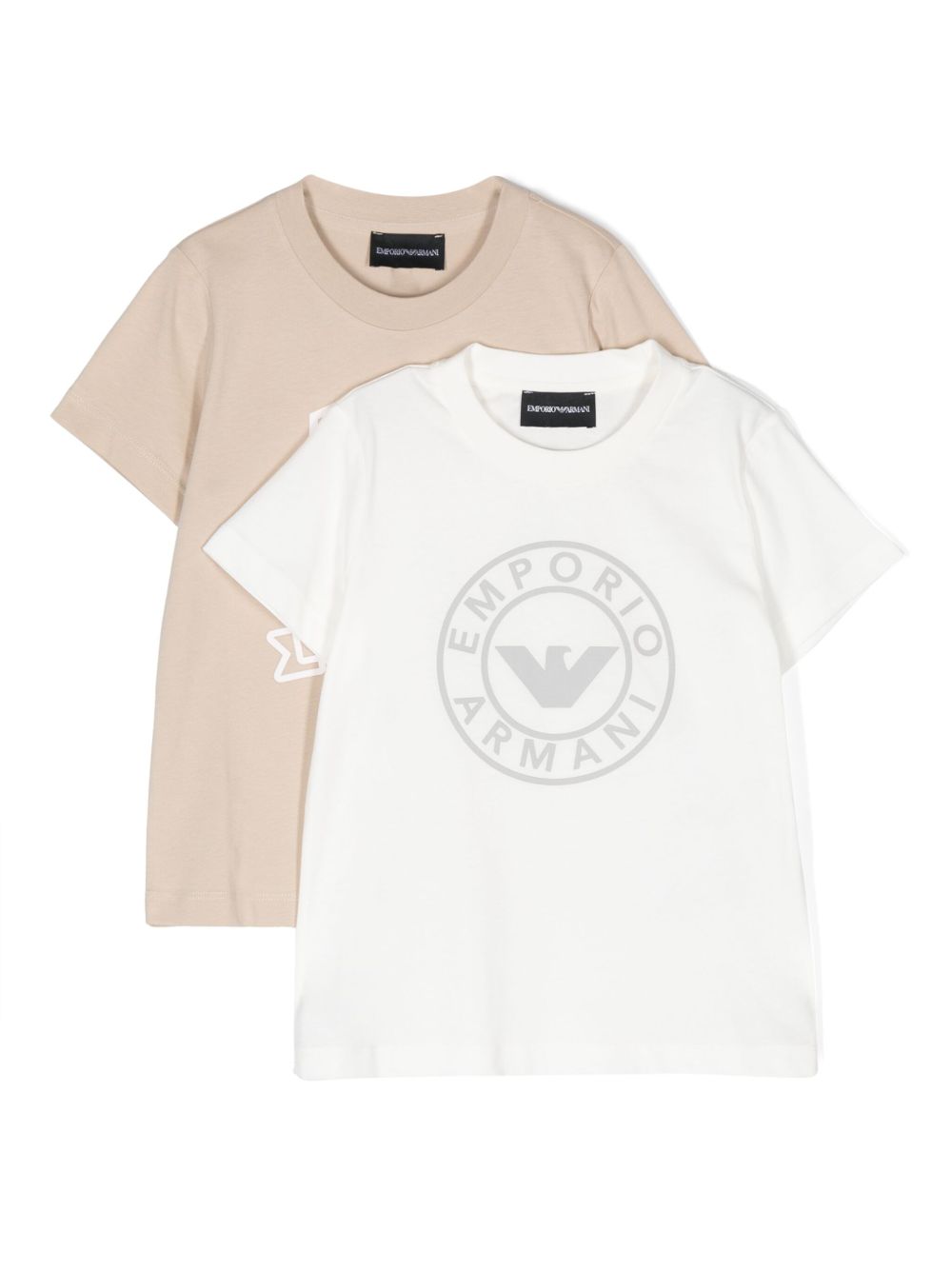 Emporio Armani Kids logo浮雕棉T恤（两件装） - 白色