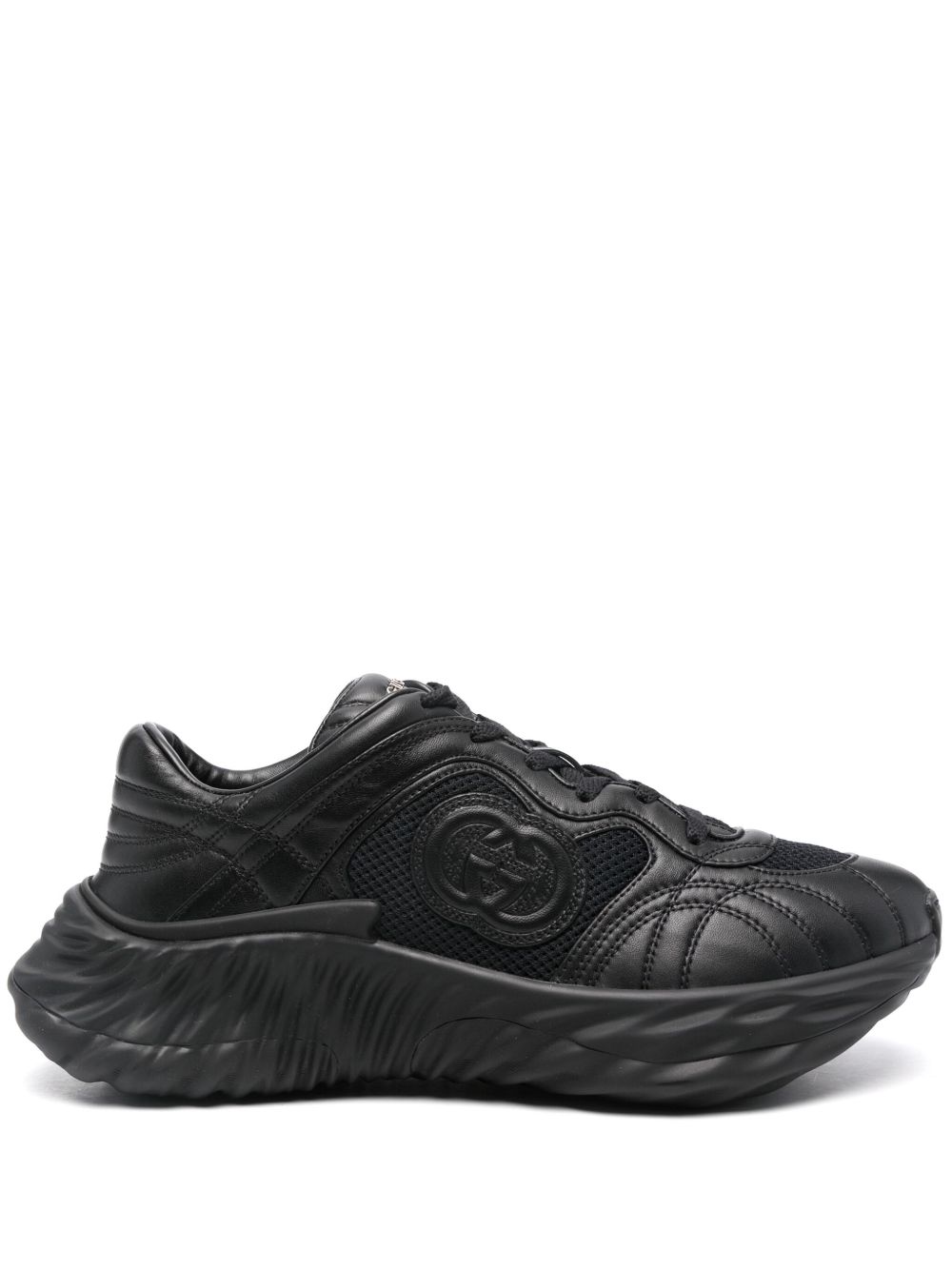 Gucci Interlocking G 厚底皮质运动鞋 - 黑色