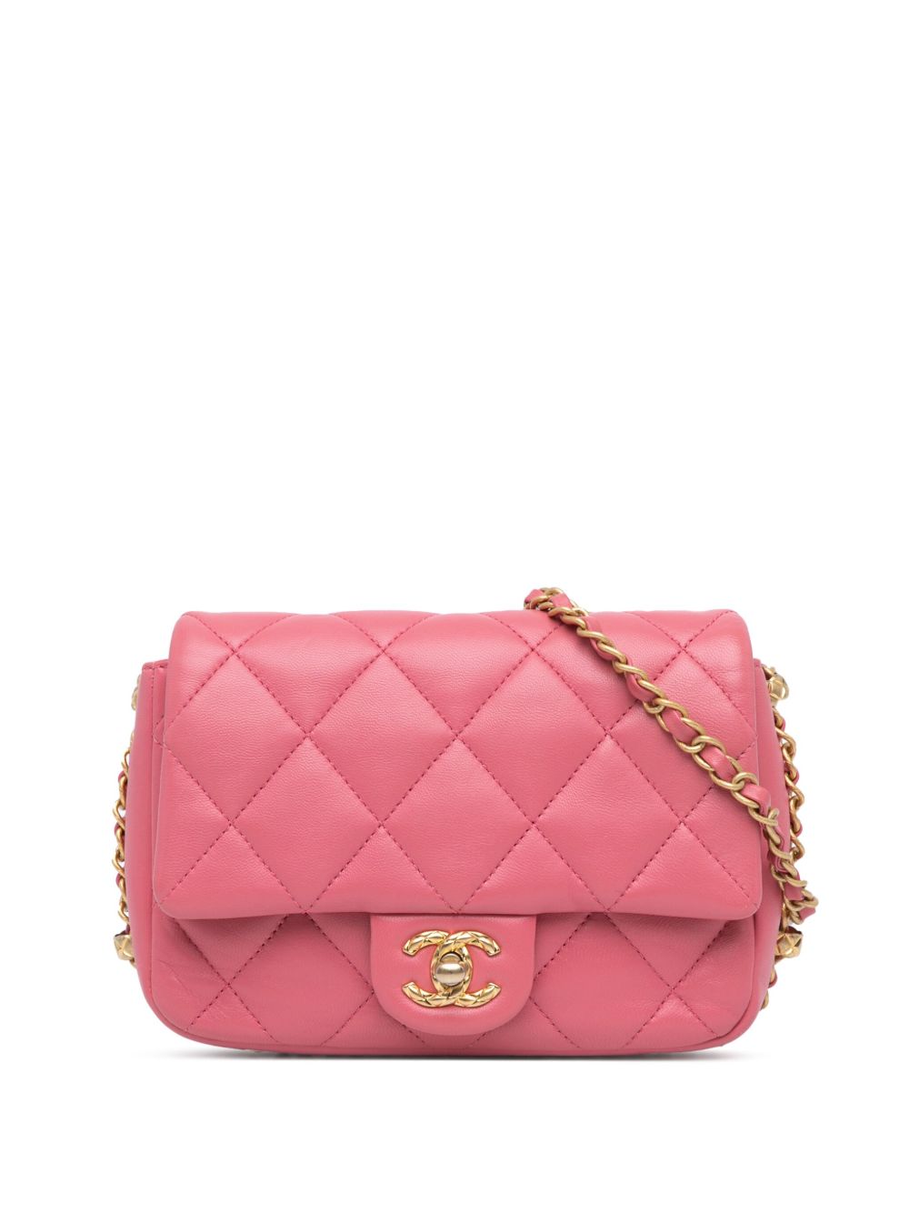 CHANEL Pre-Owned Dynasty Flap 小号绗缝小羊皮斜挎包（2021-2023年典藏款） - 粉色