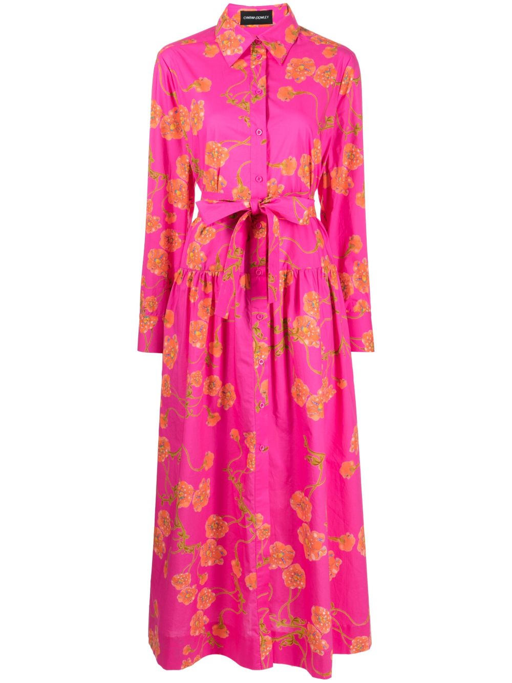 Cynthia Rowley 花卉印花棉中长连衣裙 - 粉色