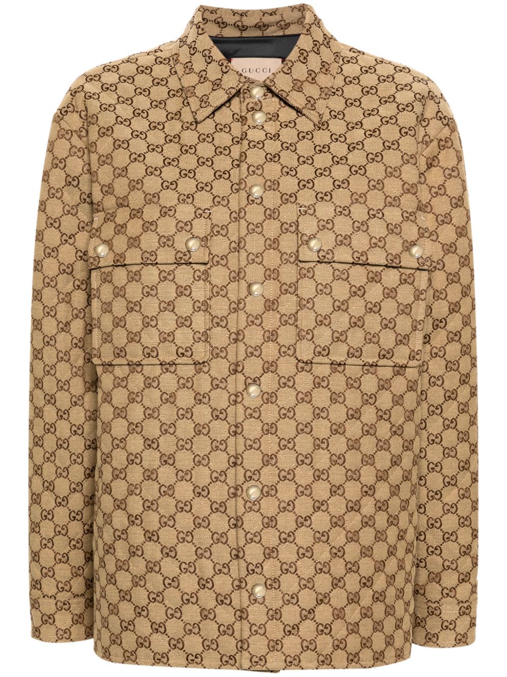Gucci GG 帆布绗缝衬衫式夹克 - 褐色