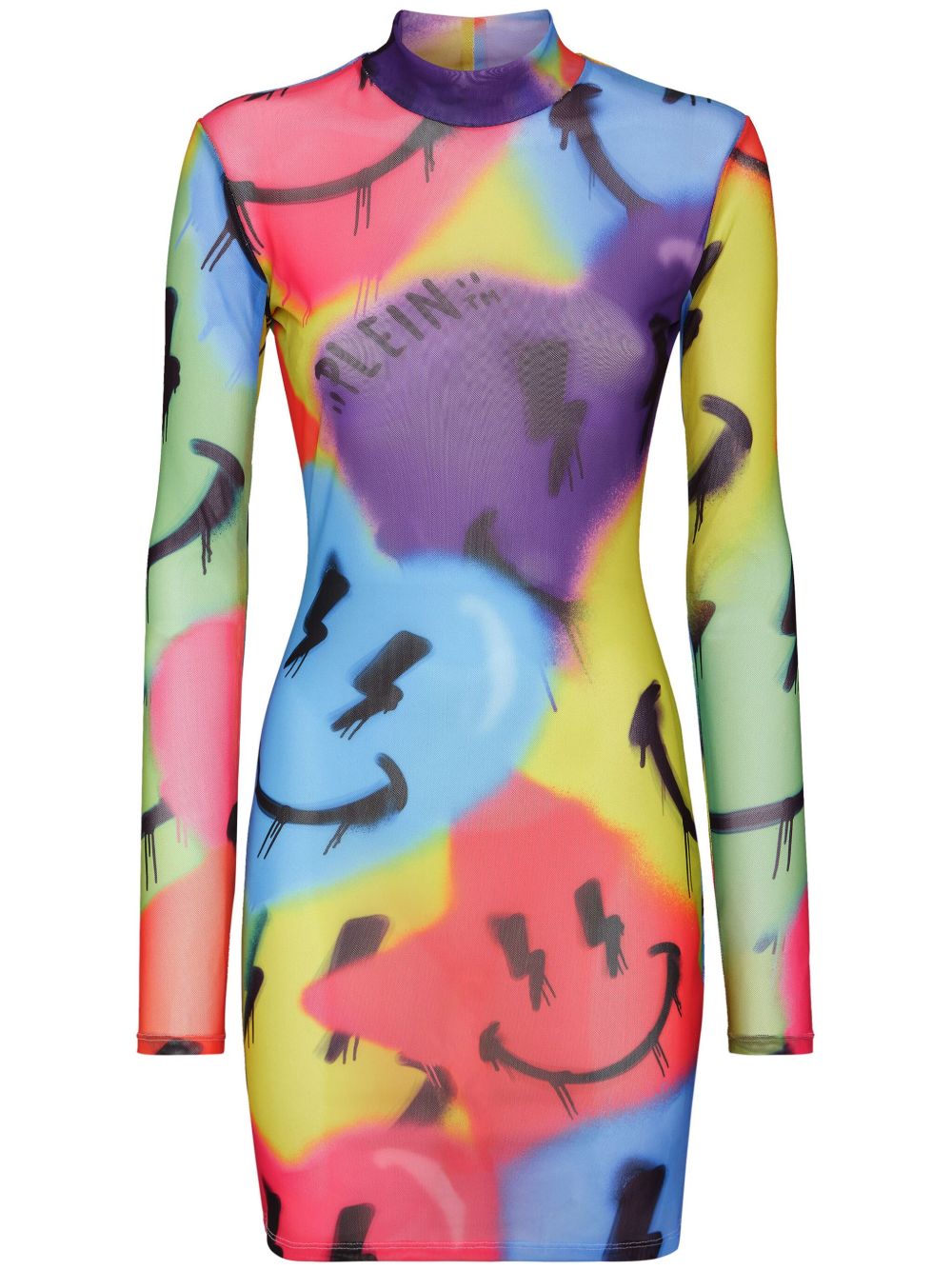 Philipp Plein LS Smile logo印花迷你连衣裙 - 紫色