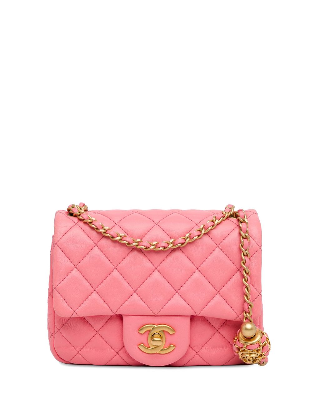 CHANEL Pre-Owned Square Classic Lambskin Pearl Crush Flap 迷你斜挎包（2021-2023年典藏款） - 粉色