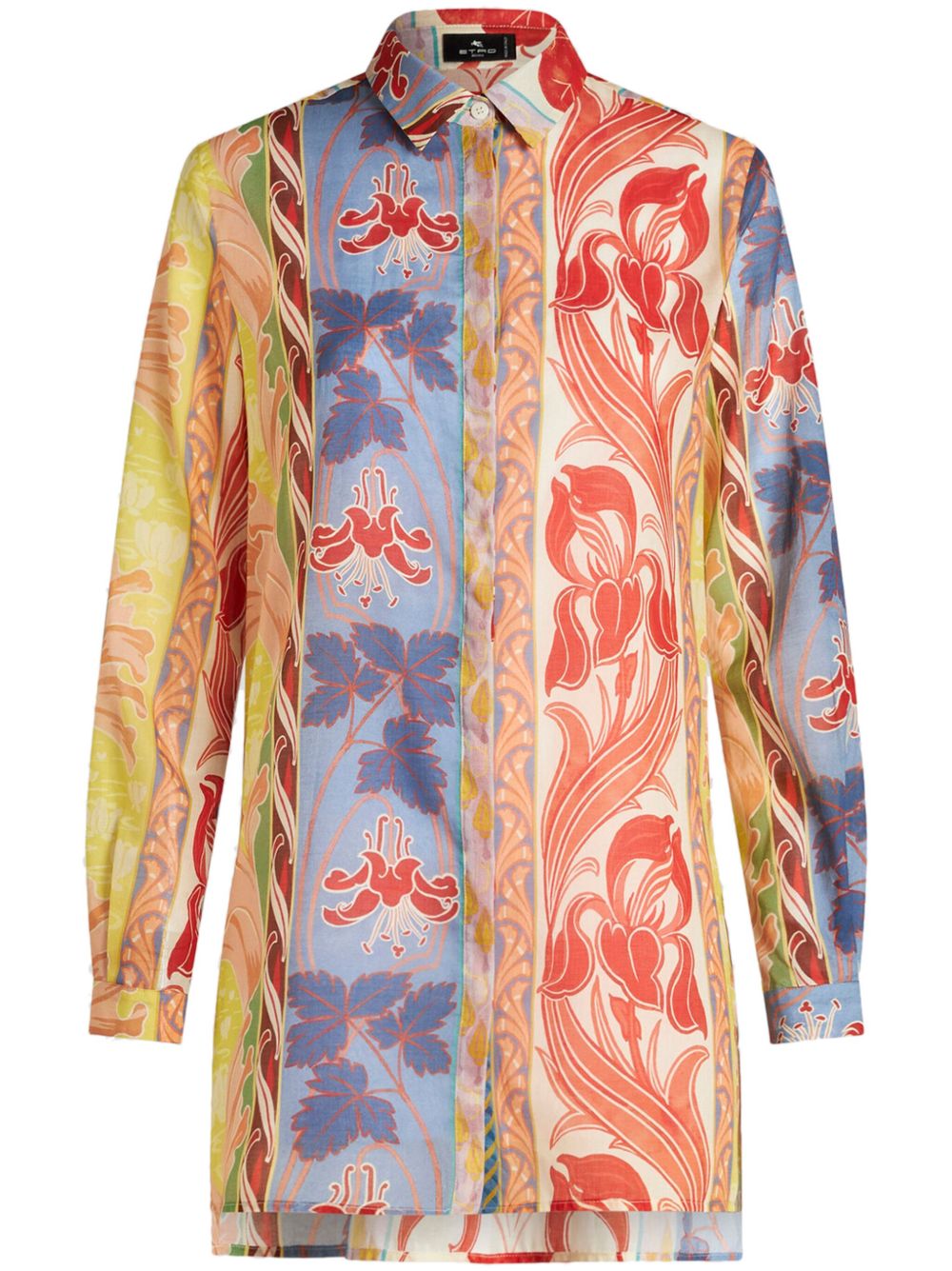 ETRO 印花长款棉衬衫 - 蓝色
