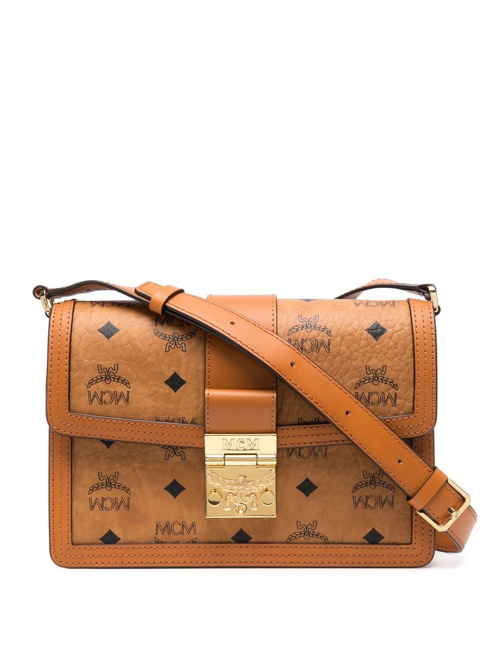 MCM 大面积经典logo印花斜挎包 - 褐色