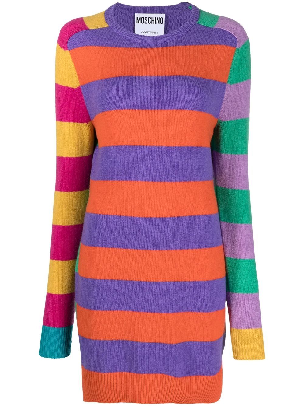 Moschino 莫斯奇诺 条纹羊绒毛衣式连衣裙 - 绿色