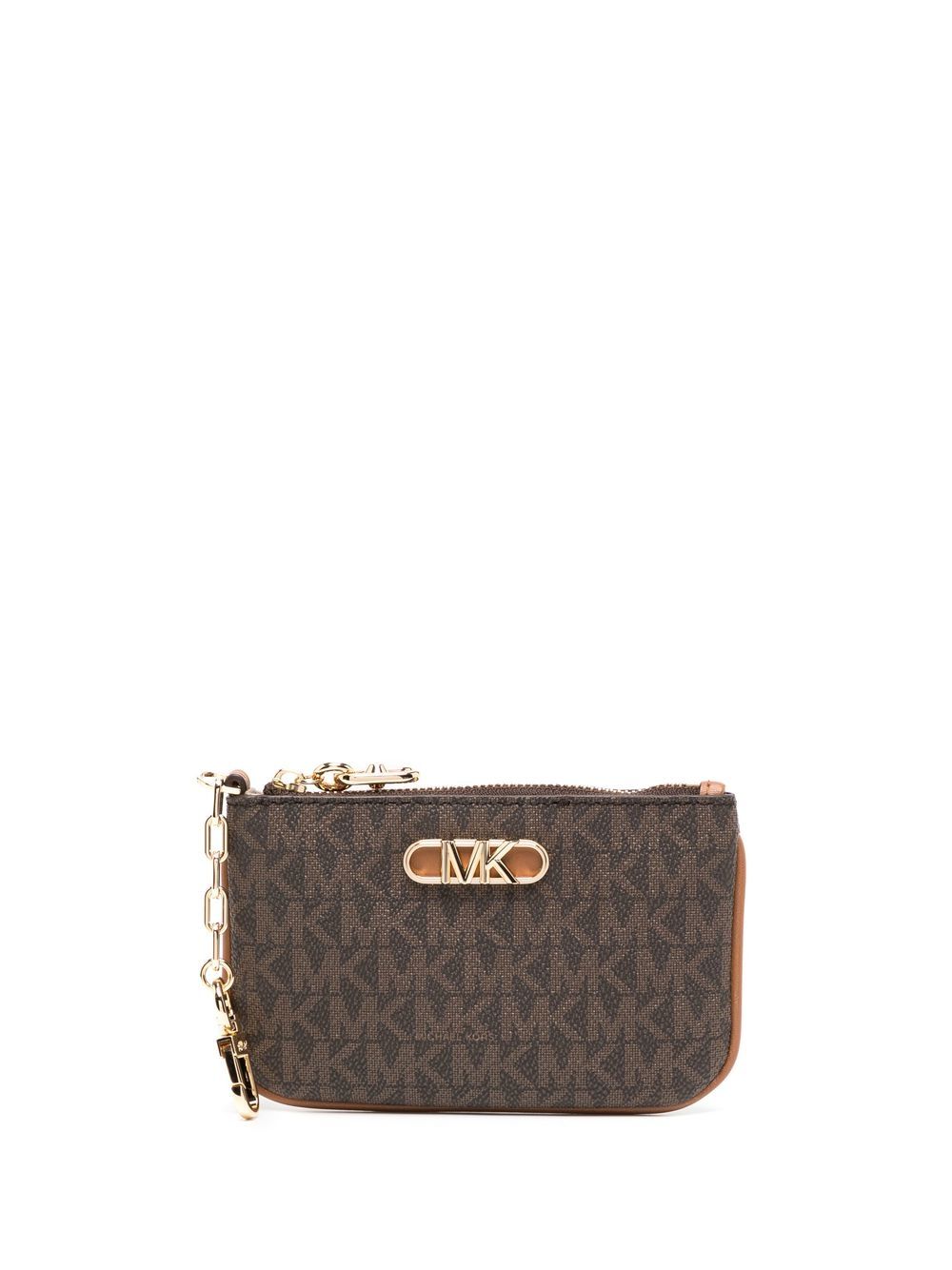 Michael Michael Kors logo标牌拉链皮质钱包 - 褐色