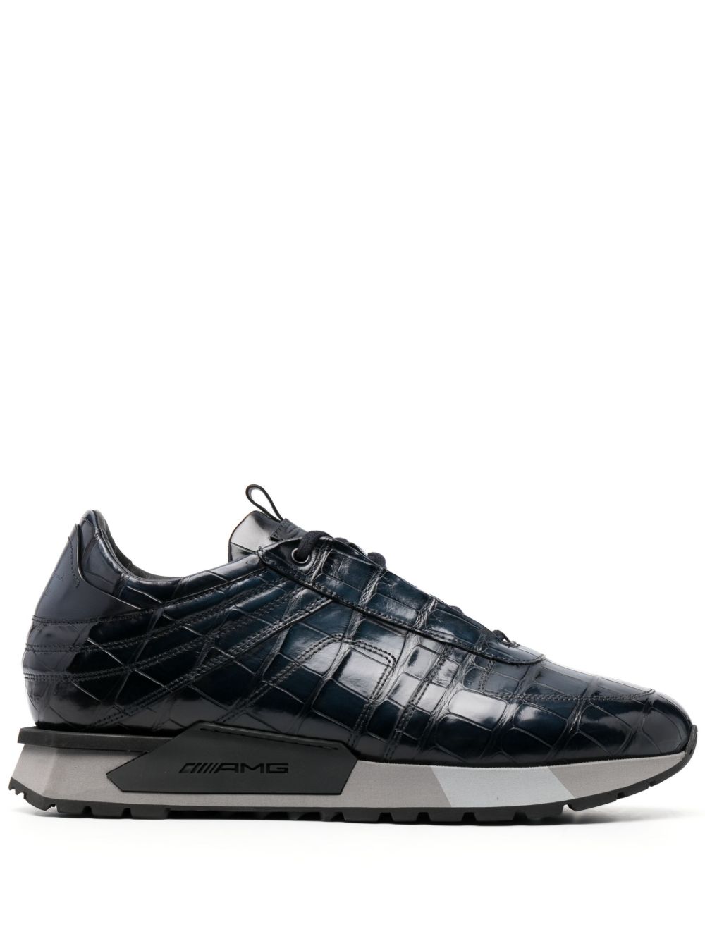 Santoni 仿鳄鱼纹效果低帮运动鞋 - 蓝色