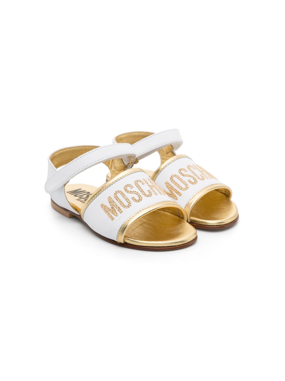 Moschino Kids logo缀饰皮质凉鞋 - 白色