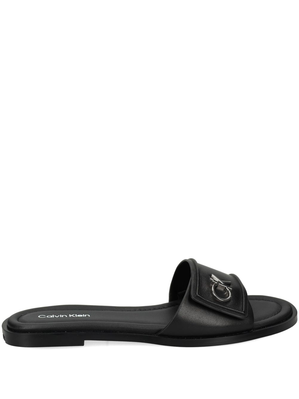 Calvin Klein logo标牌皮质拖鞋 - 黑色