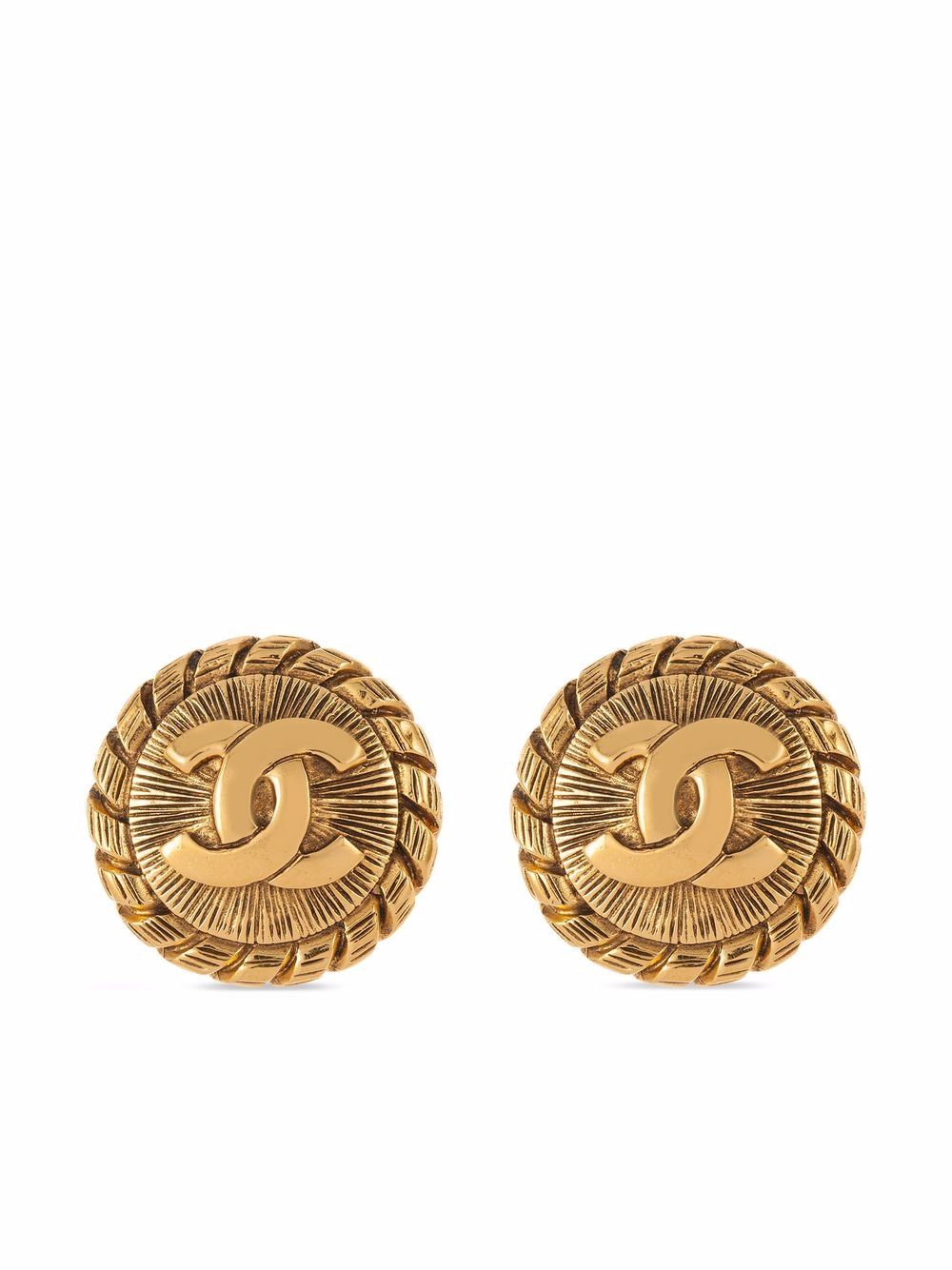 CHANEL Pre-Owned CC 圆形夹扣式耳环（1980年代典藏款） - 金色