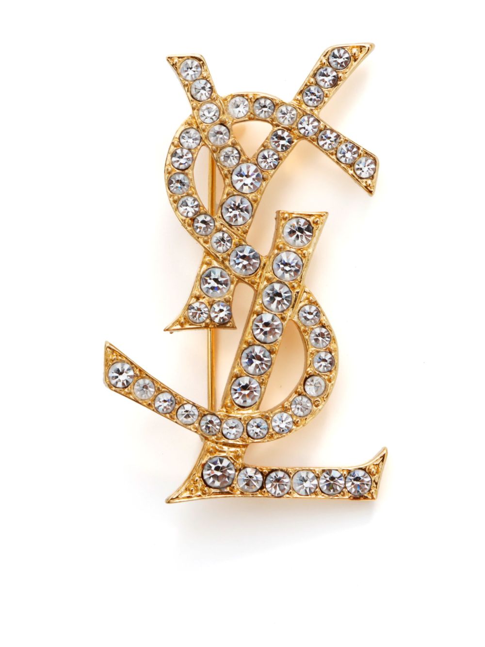 Saint Laurent Pre-Owned YSL 水钻缀饰胸针（典藏款） - 金色