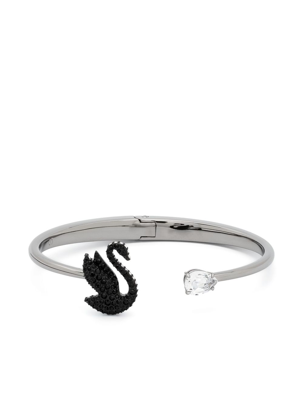 Swarovski Swan 图案开口式手镯 - 银色
