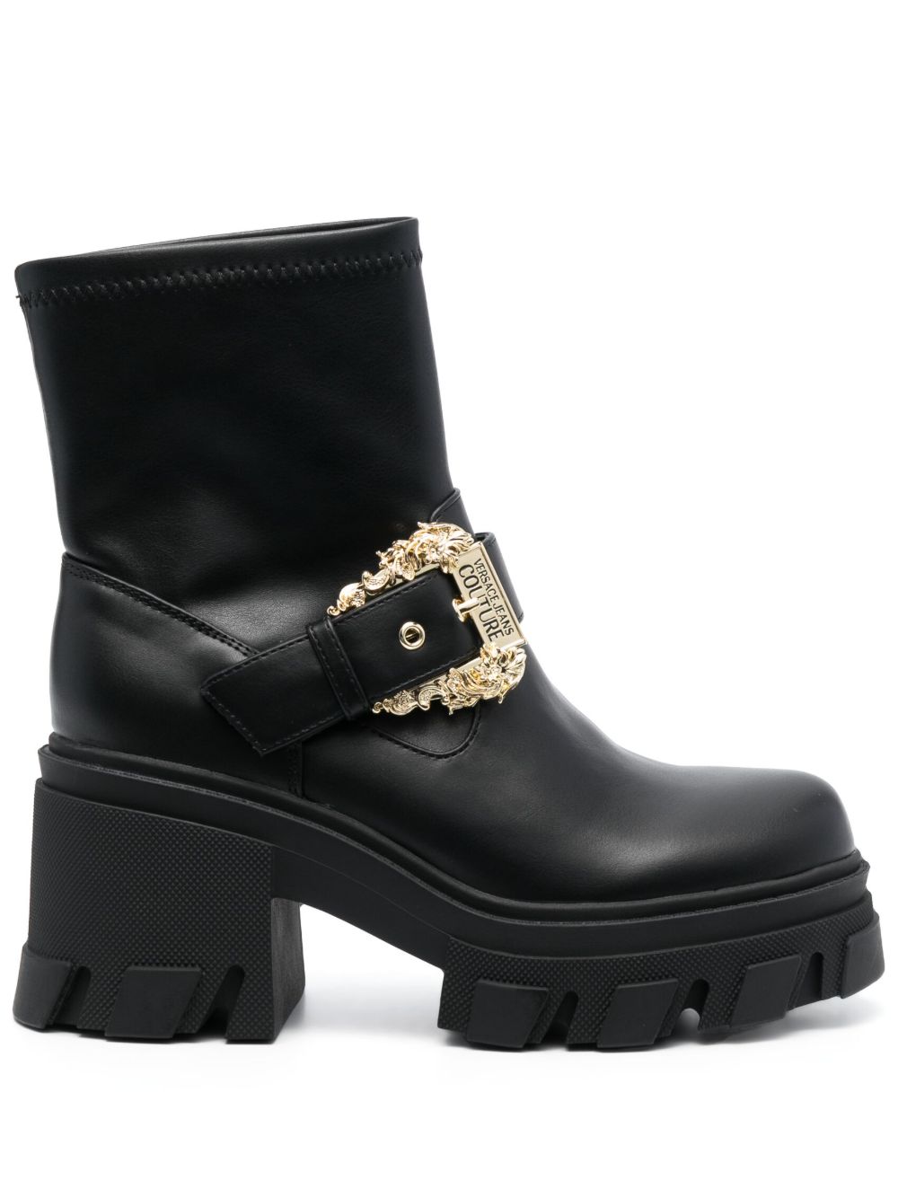 Versace Jeans Couture 中跟装饰性扣环短靴 - 黑色