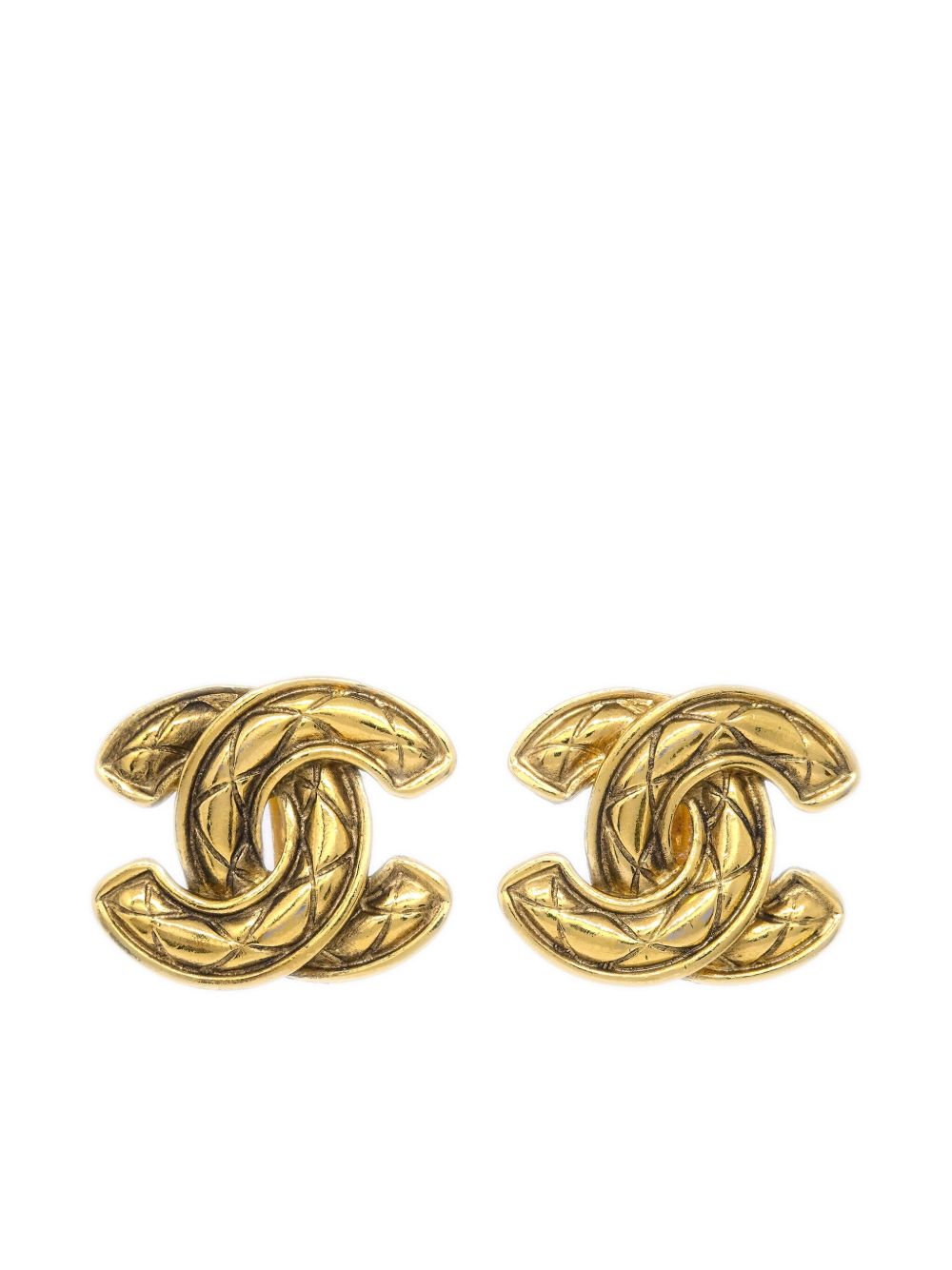 CHANEL Pre-Owned CC 菱纹绗缝夹扣式耳环（1980-1990年代典藏款） - 金色