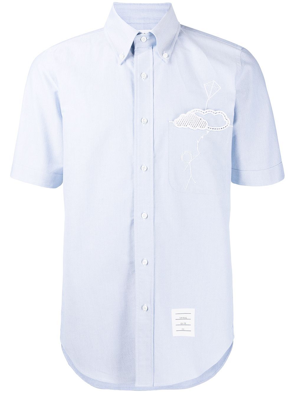 Thom Browne 刺绣细节短袖衬衫 - 蓝色