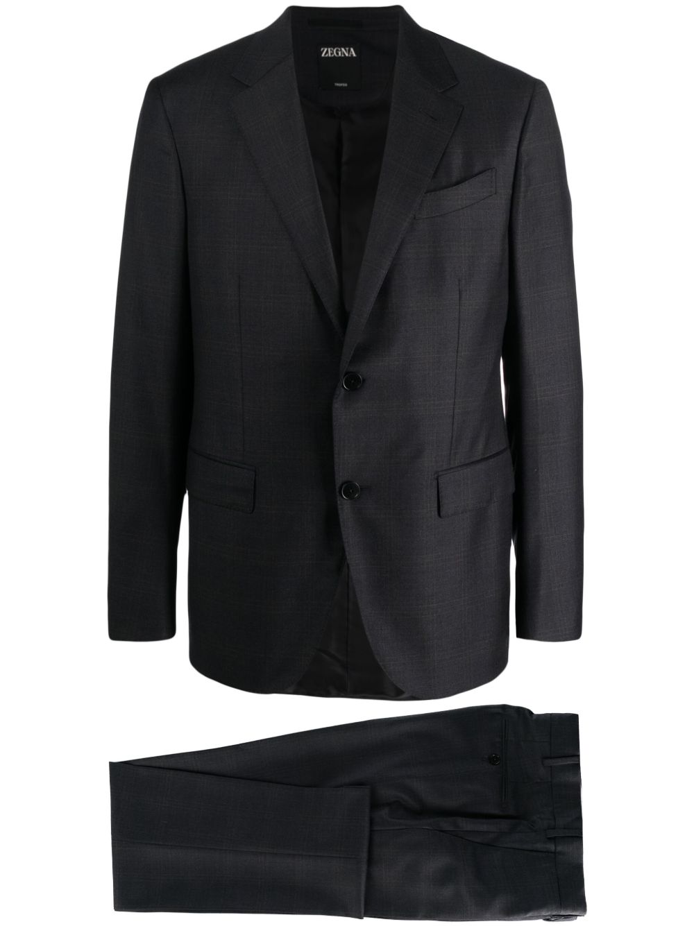 Zegna 格纹单排扣西装套装 - 蓝色