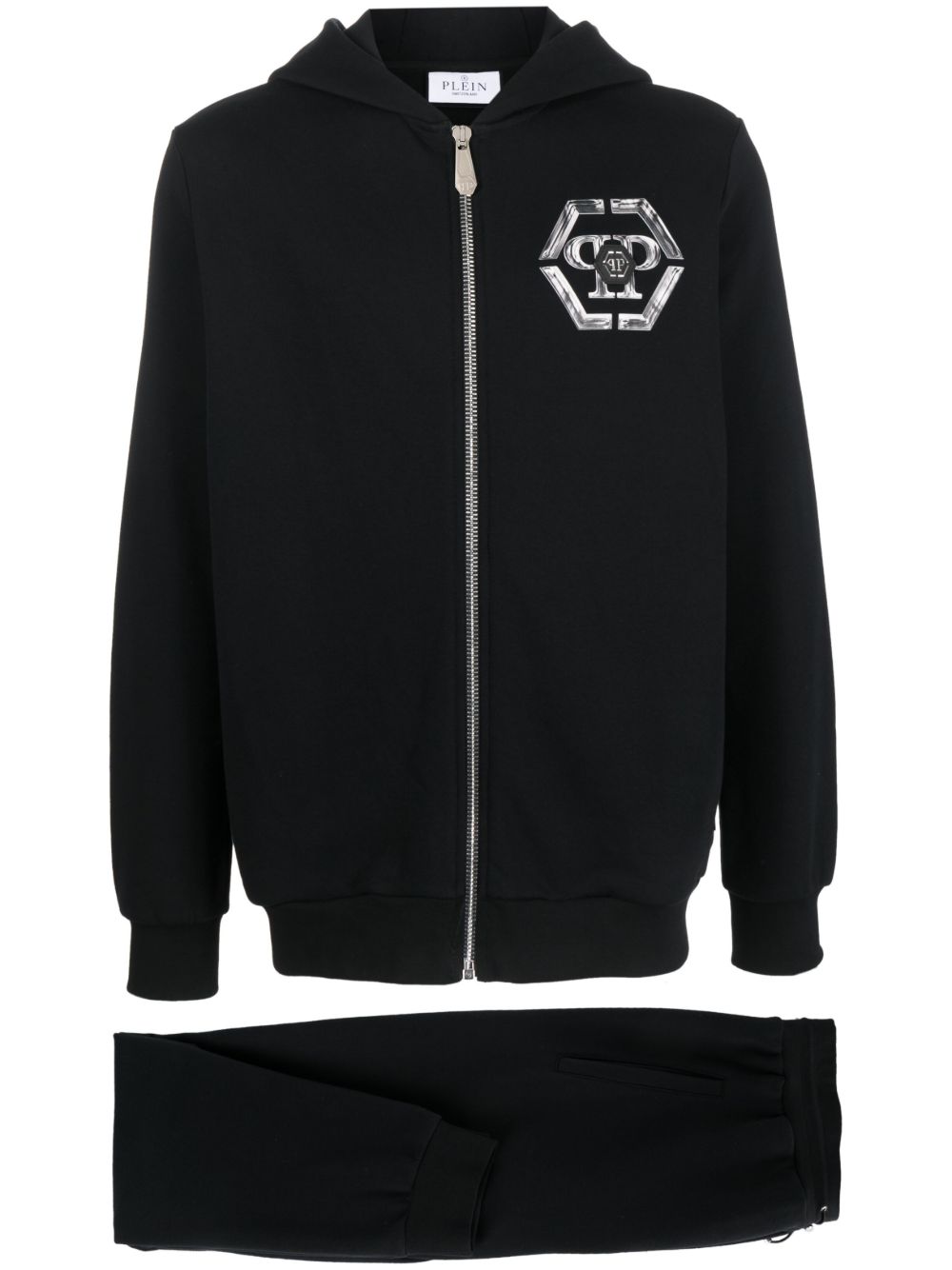 Philipp Plein 骷髅头印花弹性棉运动套装 - 黑色