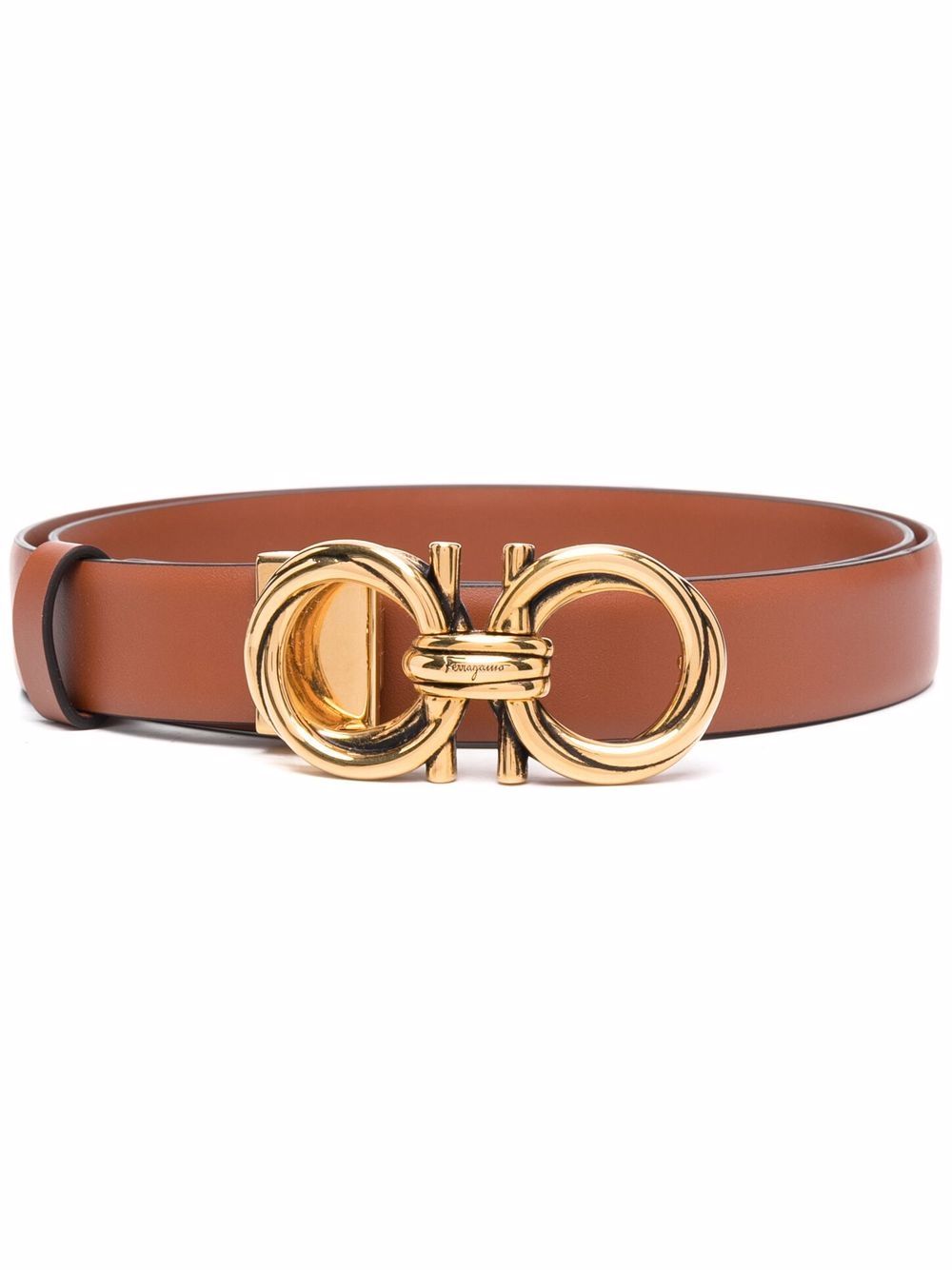 Ferragamo logo缀饰皮质腰带 - 褐色