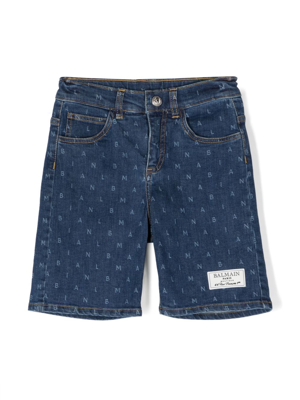 Balmain Kids logo印花牛仔短裤 - 蓝色