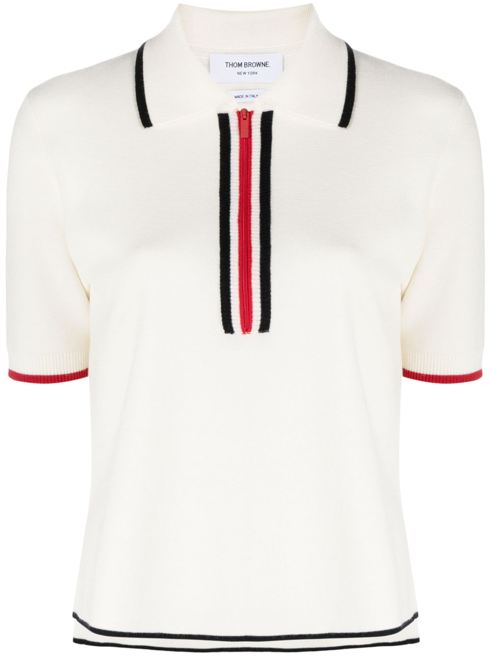 Thom Browne 红白蓝条纹初剪羊毛polo衫 - 白色
