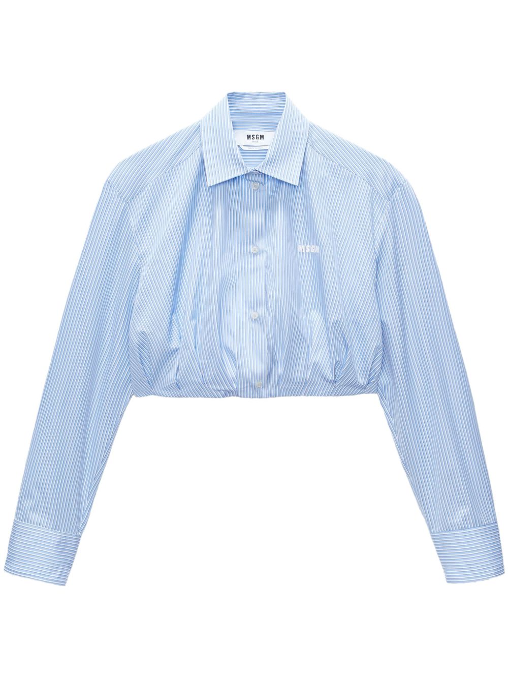 MSGM logo刺绣条纹短款衬衫 - 蓝色