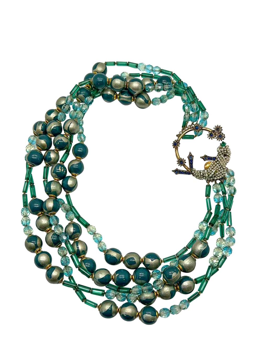 Jennifer Gibson Jewellery Vintage Ornella Italy Bird of Paradise Clasped Multirow Necklace 1960s - 绿色