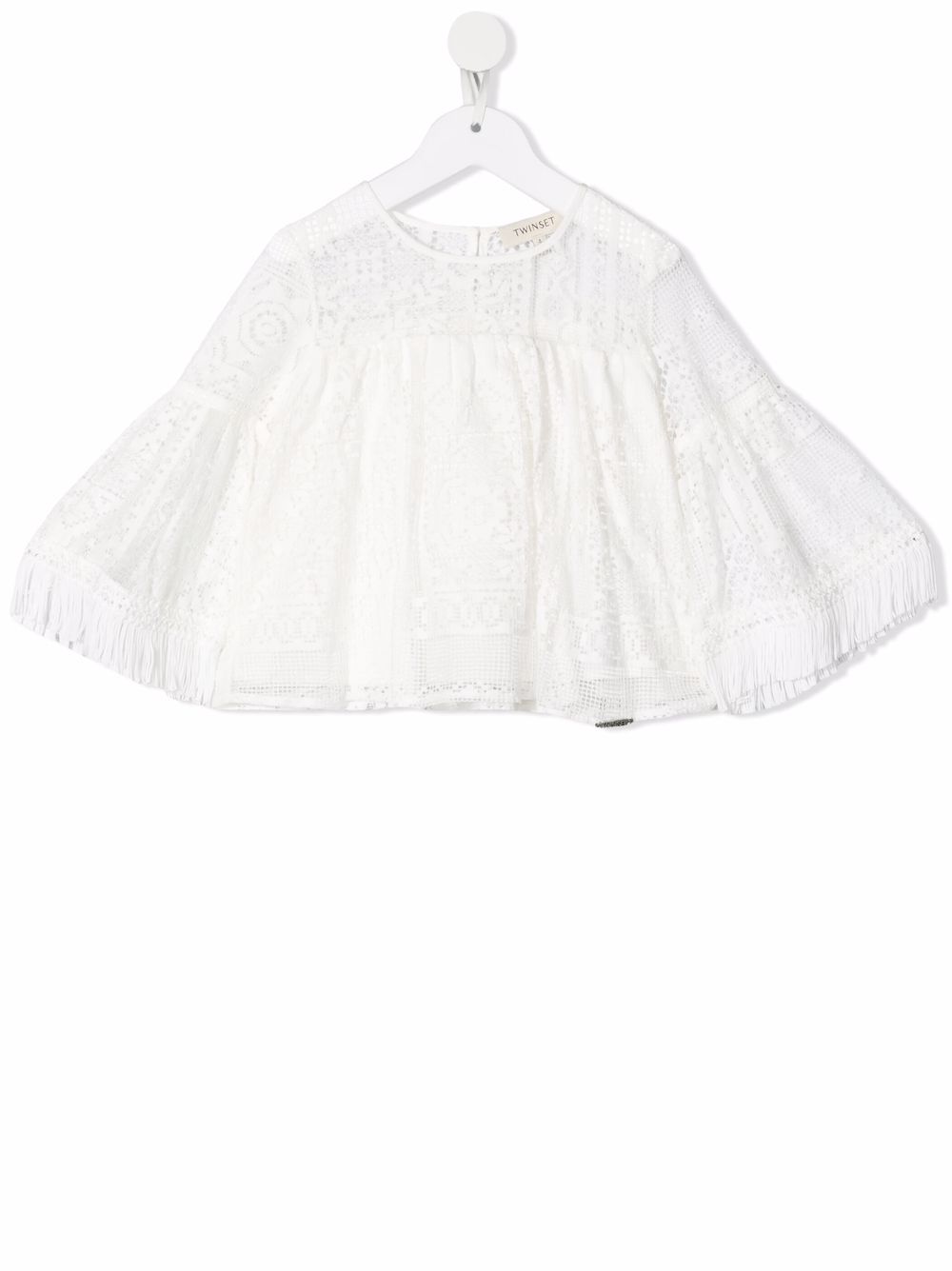 TWINSET Kids 刺绣磨损边长款上衣 - 白色