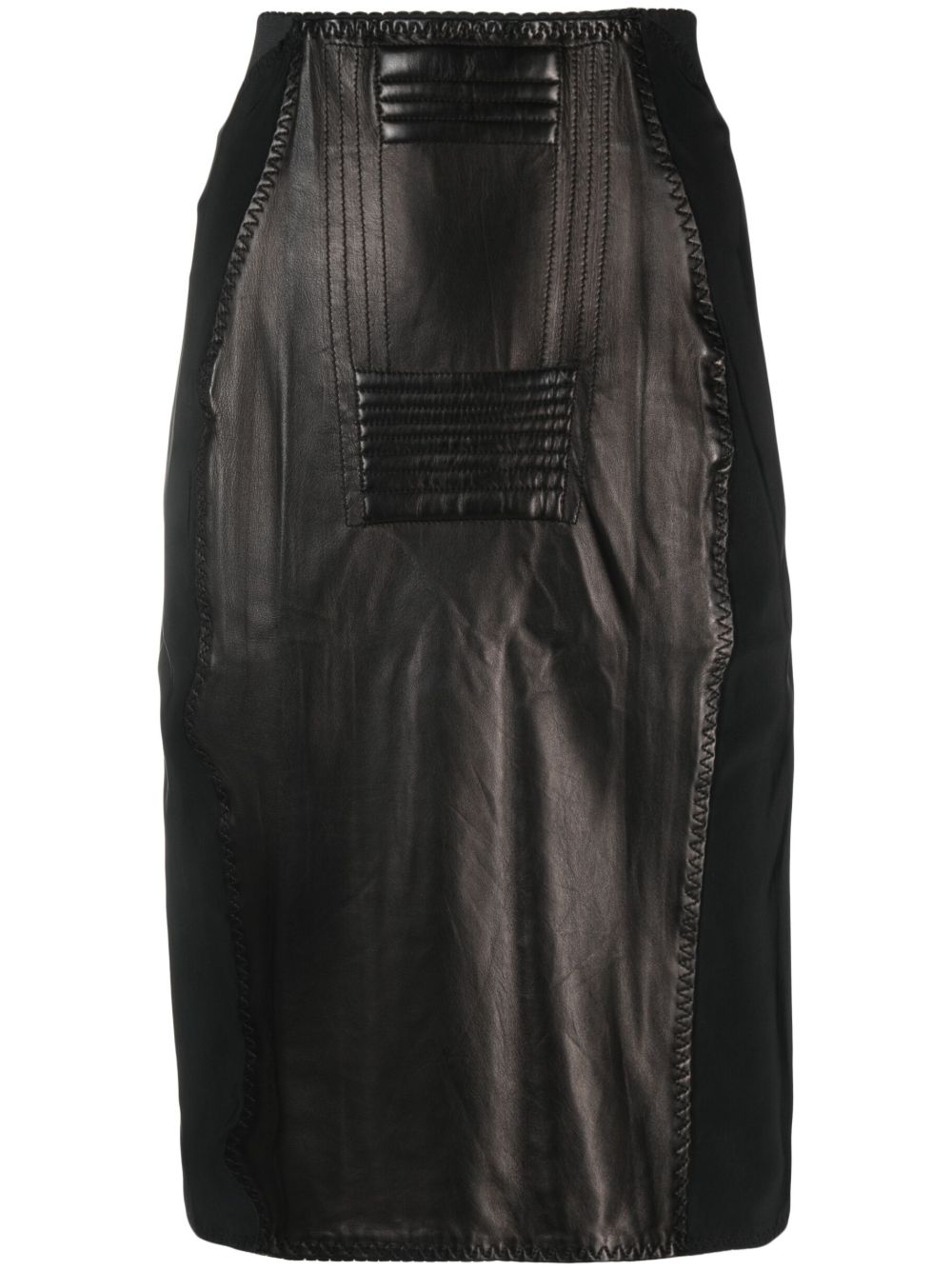 Jean Paul Gaultier Pre-Owned 皮质拼接铅笔半身裙（1987年典藏款） - 黑色